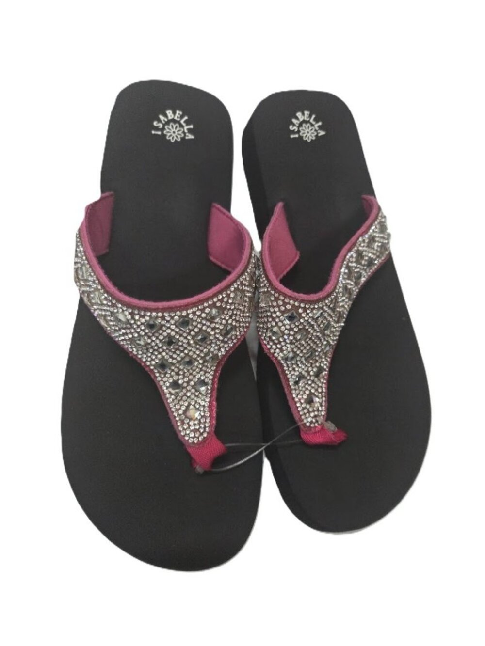 FLIP FLOPS - BLACK WITH PINK TOP AND CLEAR BLING